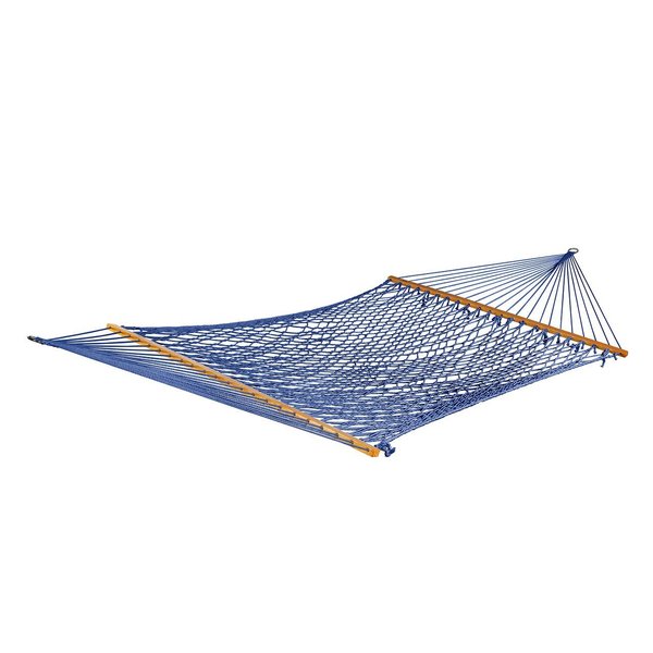 Bliss Hammocks 60" Wide Cotton Rope Hammock w/ Spreader Bar, S Hooks, & Chains | 450 Lbs Capacity (Blue) BH-410BLU